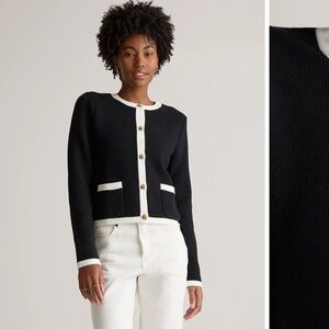 J. Crew Black Sweater Cardigan with White Trim 100% Cotton